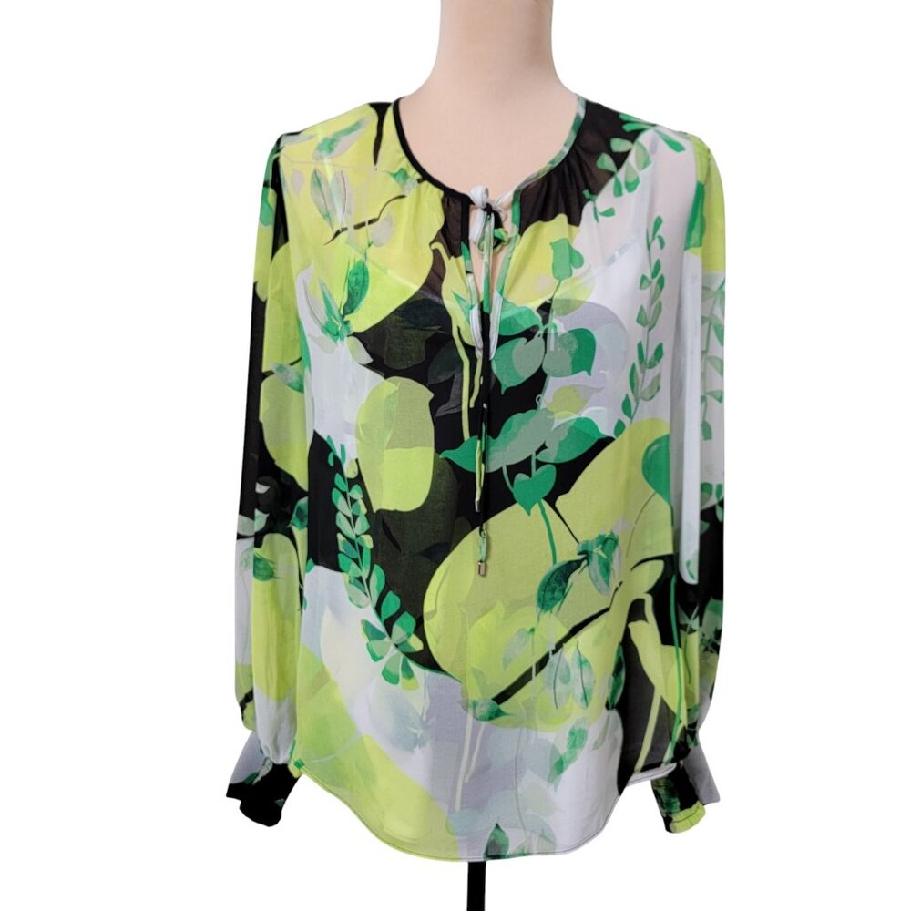 White House Black Market Size M Green White Black Blouse with Cami Set